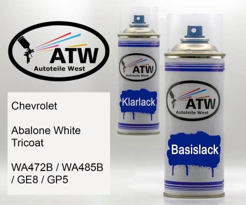 Chevrolet, Abalone White Tricoat, WA472B / WA485B / GE8 / GP5: 400ml Sprühdose + 400ml Klarlack - Set, von ATW Autoteile West.